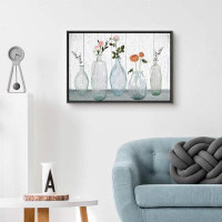 IDEA4WALL Orange Roses in Glass Vase with Wood Panel Botanical Plants Impressionism Contemporary Comic