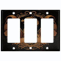 WorldAcc Metal Light Switch Plate Outlet Cover (Rustic Dragon Crest Brown  - Triple Rocker)