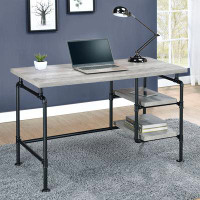 Williston Forge Jinane 2-tier Open Shelving Writing Desk Grey Driftwood and Black