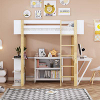 Harriet Bee Wood Loft Bed With Built-In Storage Cabinet And Cubes