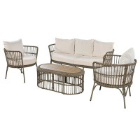 Bay Isle Home™ 4-Piece Rattan Outdoor Patio Conversation Set with Seating Set
