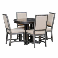 Gracie Oaks 5-Piece Dining Set Extendable Round Table And 4 Upholstered Chairs Farmhouse Dining Set For Kitchen
