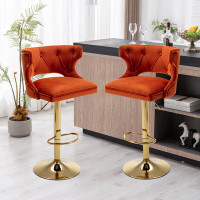 House On Tree Bar Stools With Back and Footrest Counter Height Dining Chairs-Velvet Beige-2PCS/SET