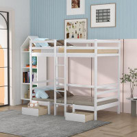 Harriet Bee Golob Twin over Twin 2 Drawer Futon Bunk Bunk Bed and Mattress with Built-in-Desk by Harriet Bee