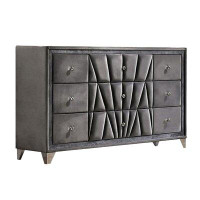 Rosdorf Park 9 Drawer Fabric Frame Dresser With Tufted Accents And Acrylic Knob, Grey