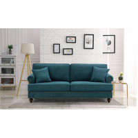 House of Hampton Modern Sofa For Living Room,Green Chenille Sofa Couch, Sectional Love Seat Couch With Brown Legs, Uphol