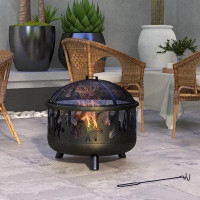 Outsunny 24" H x 24" W Iron Wood Burning Outdoor Fire Pit with Lid