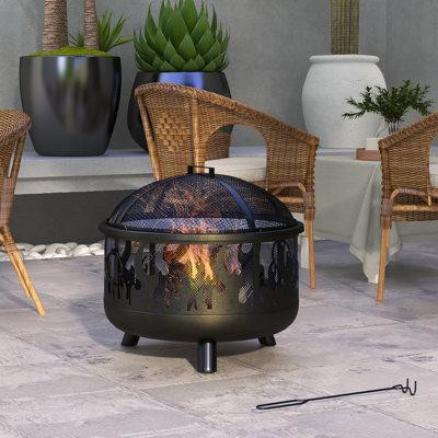 Outsunny 24" H x 24" W Iron Wood Burning Outdoor Fire Pit with Lid in BBQs & Outdoor Cooking