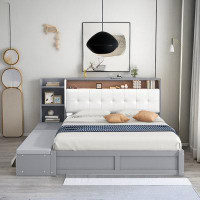 Latitude Run® Low Profile Platform Bed With Upholstery Headboard, Storage Shelves, 2 Drawers And Usb Charging