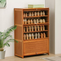 Bring Home Furniture 24 Pair 7 Tiers Bamboo Wood Shoe Storage Cabinet Organizer with 3 Flip Doors