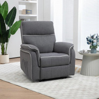 FABRIC RECLINING CHAIR, MANUAL RECLINER CHAIR FOR LIVING ROOM WITH FOOTREST, 2 SIDE POCKETS, STEEL FRAME, DARK GREY