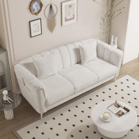 Wade Logan Arrianne 77.2"W Chenille Sofa with Pockets and Pillows, 3-seater Sofa, Solid Wood Couch