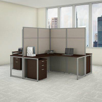 Bush Business Furniture Easy Office 4 Person L-Shaped Desk with Drawers and Panels Cubicle