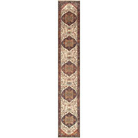 Isabelline Oriental Hand-Knotted Runner 3' x 11'11" Wool/Cotton Area Rug in Ivory/Navy