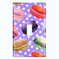 WorldAcc Metal Light Switch Plate Outlet Cover (Colourful Macaron Treat Purple Polka Dots  - Single Toggle)