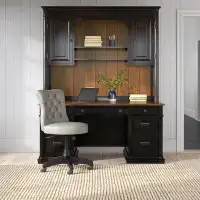 Laurel Foundry Modern Farmhouse Thane Black Executive Desk & Hutch Set