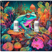 WorldAcc Metal Light Switch Plate Outlet Cover (Colorful Frog Marsh Night - Double Toggle)