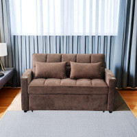 Latitude Run® Plush Velvet Two Seater Sofa Bed With USB Charge