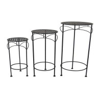 Winston Porter Gyi Nesting Plant Stand Side Table Set Of 3, Round Cutout Top, Black Metal