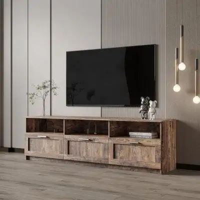 Latitude Run® Antoneshia Modern 70.87" TV Stand Media Console with Open Shelves and 3 Drawers