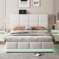 Brayden Studio Full Size Tufted Upholstered Platform Bed With Hydraulic Storage System,LED Lights And USB Charger