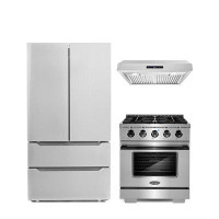 Cosmo 3 Piece Kitchen Package With 30" Freestanding Gas Range With Custom Handle And Knob Kit 30" Under Cabinet Range Ho