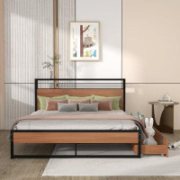 17 Stories Lyndhur Full Size Metal Platform Bed Frame With Two Drawers