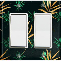 WorldAcc Metal Light Switch Plate Outlet Cover (Green Yellow Plant Leaves Black - Single Toggle)
