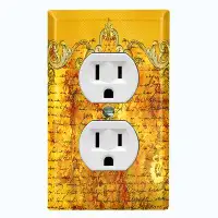 WorldAcc Metal Light Switch Plate Outlet Cover (Yellow Gold Frame Letter    - Single Toggle)