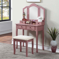 House of Hampton Wood Vanity And Stool Set, Makeup Table Set,Dresser With Chair And Mirror