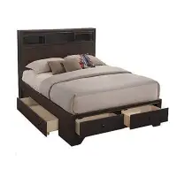 Latitude Run® Queen Size Bed With 4 Storage Drawers, Bookcase Headboard, Walnut Brown
