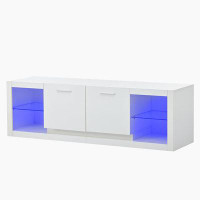 Ivy Bronx TV Stand With 2 Tempered Glass Shelves, For Tvs Up To 70”, TV Cabinet With LED Colour Changing Lights-18.9" H