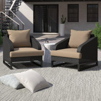 Wade Logan Aguasvivas Outdoor Patio Furniture - 2X Wicker Chairs With Cushions