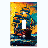 WorldAcc Metal Light Switch Plate Outlet Cover (Rustic Sea Ship Boat Sunset Ocean - Single Toggle)