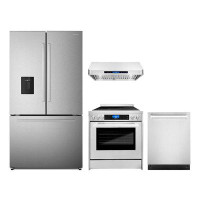 Cosmo 4 Piece Kitchen Package With 30" Freestanding Electric Range 30" Under Cabinet Hood 24" Built-in Fully Integrated