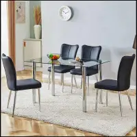 Ivy Bronx Table and chair set. 1 table and 4 black chairs. The thickness of the glass table top is 0.3 feet_5p