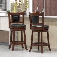Red Barrel Studio 25.5” Upholstered 2 PCS Bar Stools 360° Swivel Round Counter Bar Chairs w/Curved Backrest & Footrest