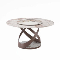 Orren Ellis 59'' Sintered Stone Dining Table With Turntable And Metal Pedestal