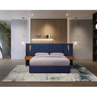 Everly Quinn Queen Size Velvet Bed Frame/Vertical Channel Tufted Wingback Headboard/Upholstered Platform Bed/Strong Wood