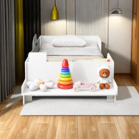 Zoomie Kids Car-Shaped Twin Wood Bed With Bench,White