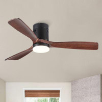 Latitude Run® 52" 3 - Blade Wood Flush Mount Ceiling Fan with Remote Control and Light Kit Included