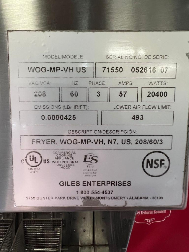 $35k giles wog-mp-vh-us electric ventless fryer like new ! Made in USA ! For only $14,995 ! CAN SHIP ANYWHERE Canada:USA in Industrial Kitchen Supplies - Image 3