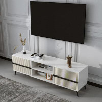 George Oliver Wooden Television Stand Table with Storage Cabinets and Open Shelves , Media Console