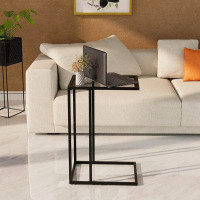 Ebern Designs C Table Glass End Table, Couch Side Table, Tempered Glass Snack Side Table With Metal Frame, TV Tray Table