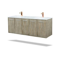 Lexora Fairbanks 60 In W X 20 In D Rustic Acacia Double Bath Vanity, Cultured Marble Top And Rose Gold Faucet Set