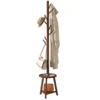 George Oliver Coat Rack Freestanding Stand With 2 Shelves Bamboo Wooden Coat Tree Easy Assembly 8 Hooks ,Brown
