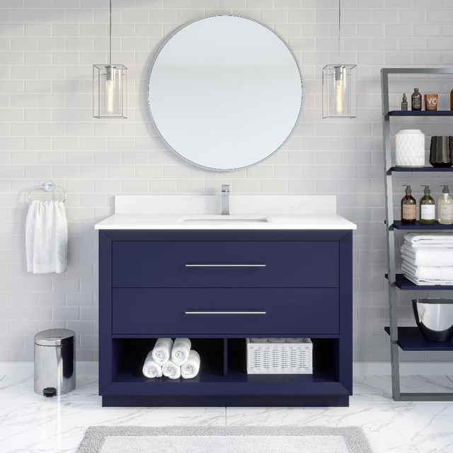 36, 48 or 60 inch Sink Bathroom Vanity with White Engineered Stone Countertop ( White, Oxford Grey & Navy Blue ) ABSB in Cabinets & Countertops