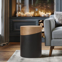Ivy Bronx Natural Wood and Metal Round Accent Side Table