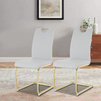 Mercer41 Modern Style 2 Piece Faux Leather Upholstered Dining Chair with Metal Legs Suitable for Kitchen