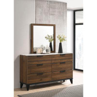 Loon Peak Mays 6-drawer Dresser with Mirror Walnut Brown with Faux Marble Top
